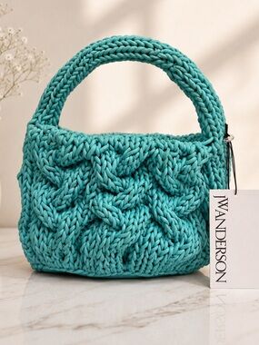 JW Anderson Small Cable Knit Bag | Aqua Blue Lambskin Luxury Leather Bag